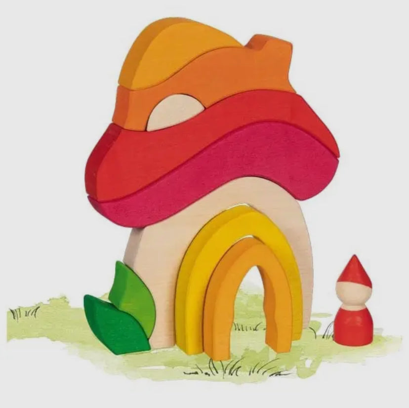 Mushroom House Building Set, Wooden Stacker