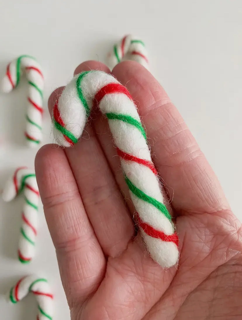 Candy Cane- White w/Red & Green Stripes, Felt Foods